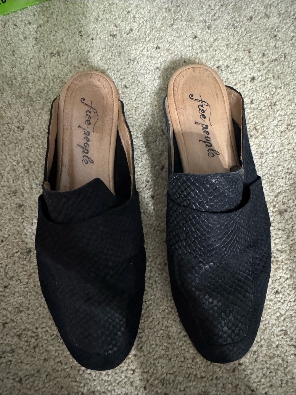 Free People Black Textured Slip-On Mules